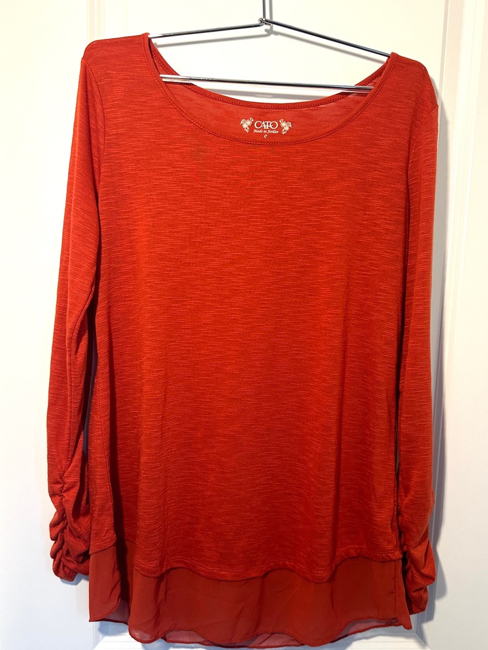 Cato Women's Long-Sleeve Rust Red Layered Hem Top